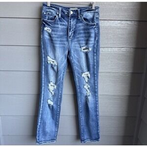 Petra 153 Jeans Womens Size 27 Blue Denim Straight Leg Stretch Distressed Ripped